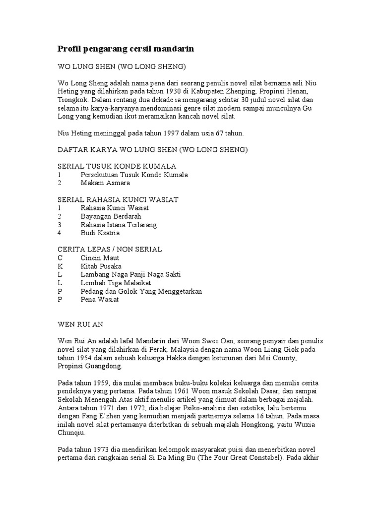 Profil Pengarang Cersil Mandarin