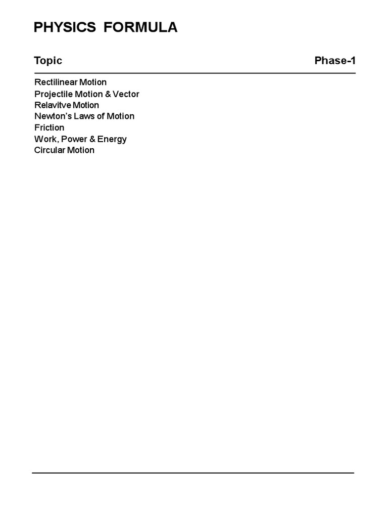 Comprehensive Physics Formula Sheet | PDF | Acceleration | Force