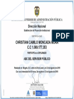 Certificado CHRISTIAN CAMILO MONCADA MORA Curso ABC DEL SERVIDOR PÚBLICO