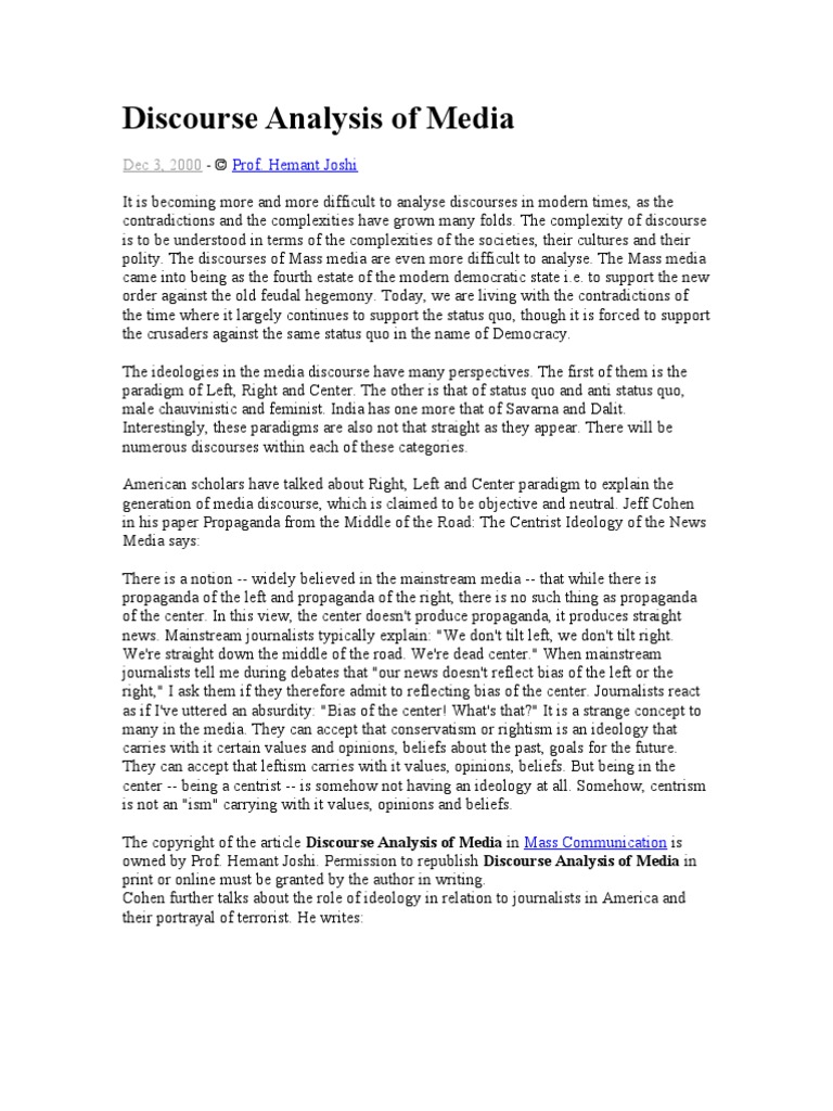 Discourse Analysis of Media | Discourse | Centrism