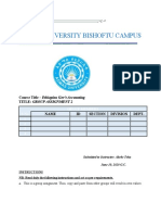 Admas University Bishoftu Campus: Course Title - Title: Group Assignment 2 Name ID Section Division Dept