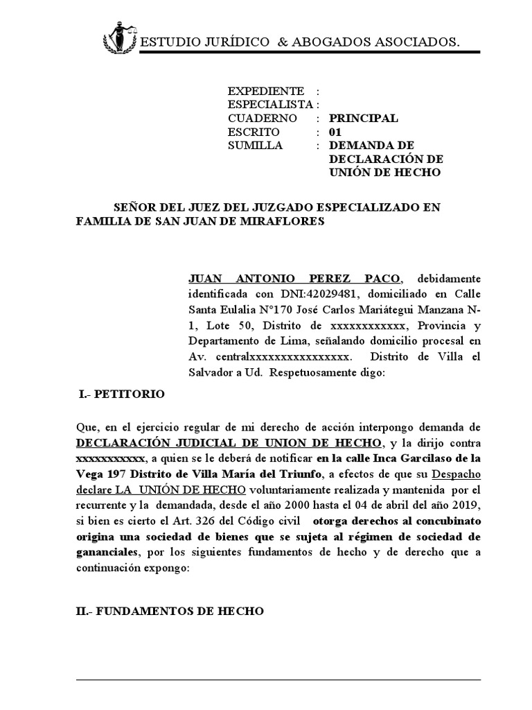 Modelo Union de Hecho | PDF | Asociación doméstica | Hipoteca Comercial