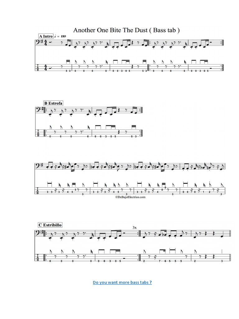 Another One Bites The Dust Bass Tab PDF PDF
