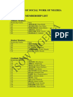 MEMBERSHIP LIST OF THE INSTITUTE OF SOCIAL WORK OF NIGERIA