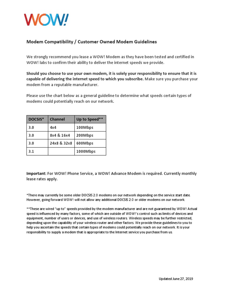 Modem Compatibility Guidelines for WOW! | PDF