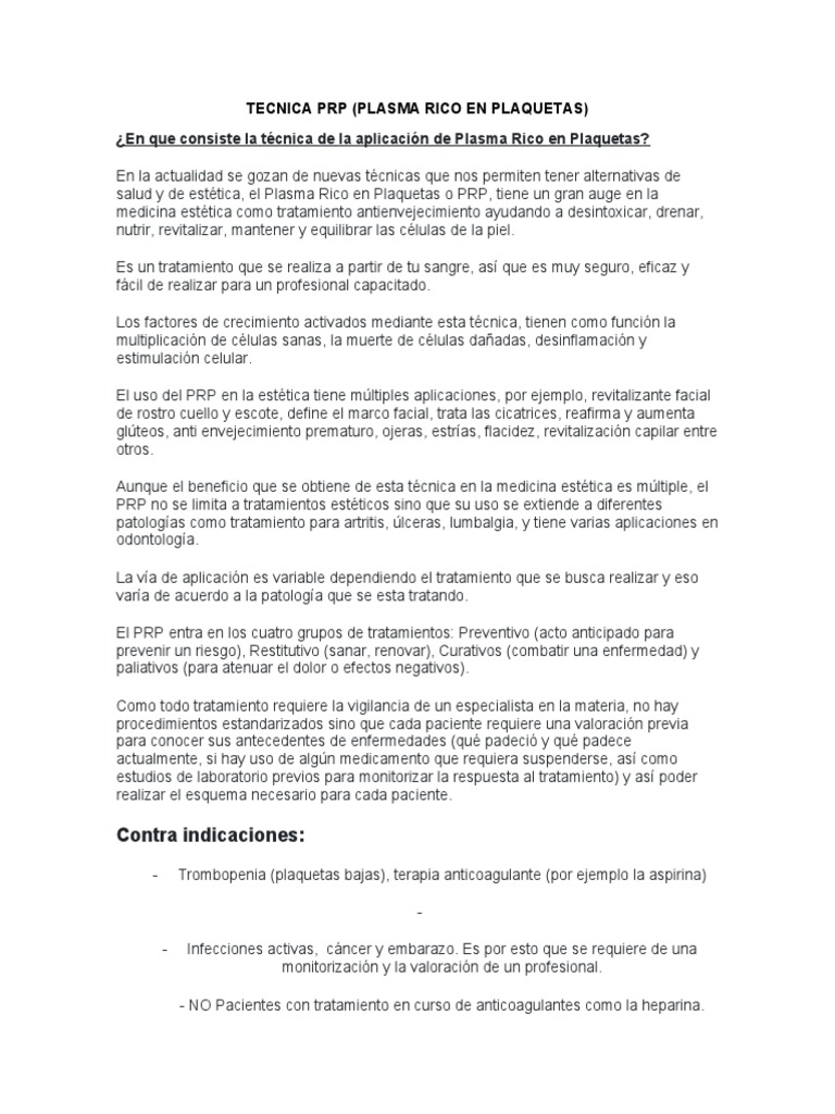 Beneficios y Procedimiento del PRP | PDF | Plaqueta | Sangre