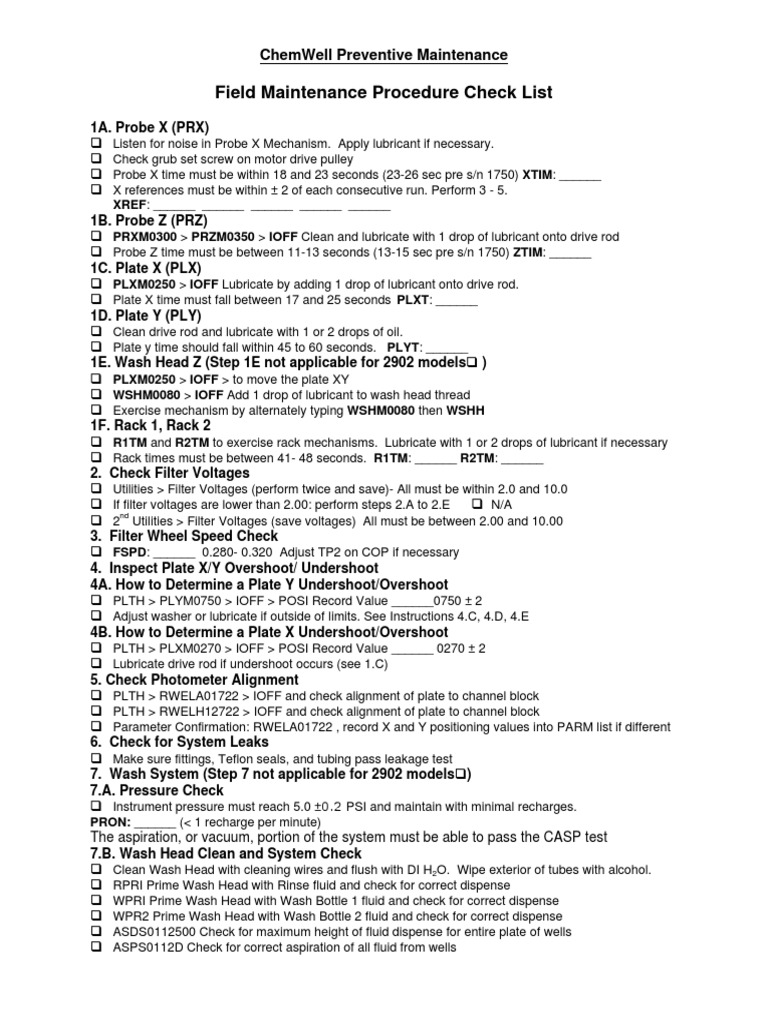 Preventive Maintenance Checklist | Download Free PDF | Electrical ...