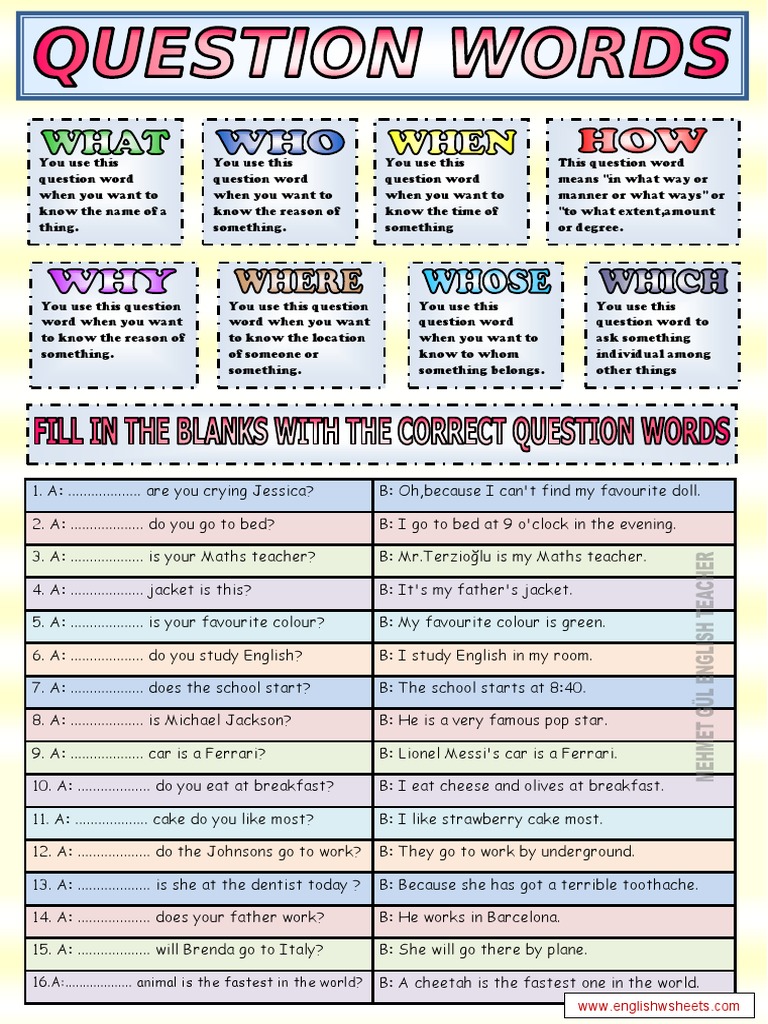 Question Words for Kids: Exercises | PDF | Language Arts & Discipline