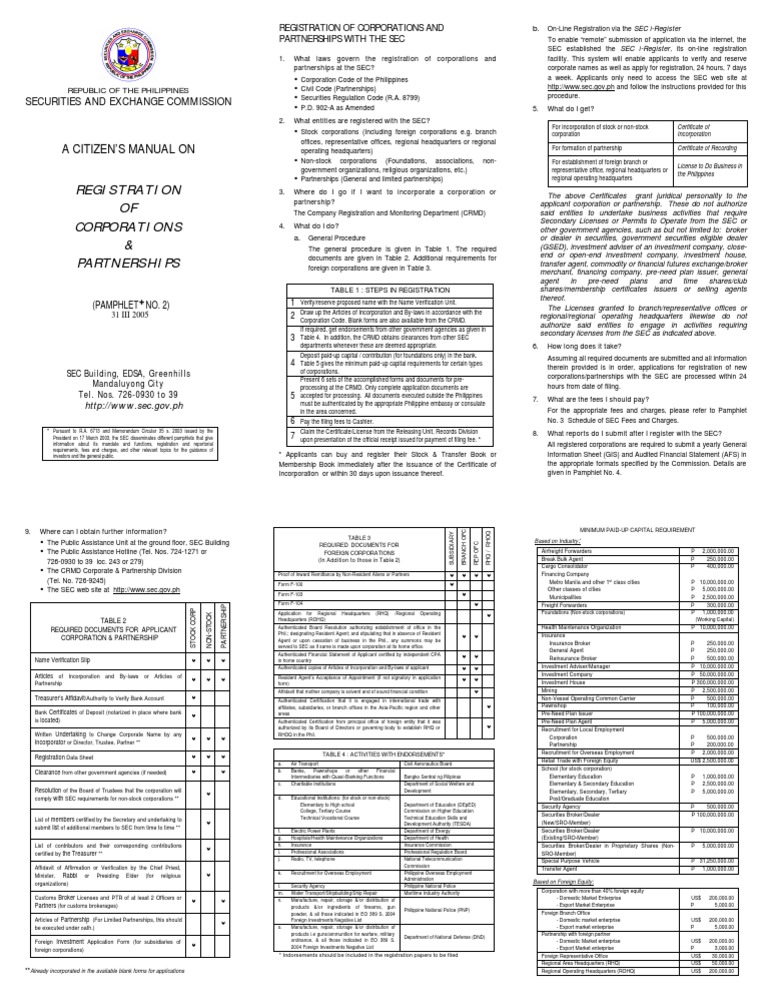 Pamphlet 2 PDF PDF Securities (Finance) Corporations