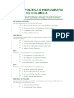 Division Política e Hidrografia de Colombia