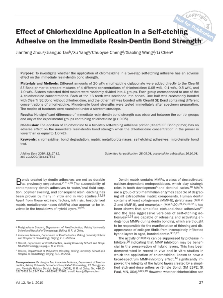 Effect of Chlorhexidine Application in A Self-Etching Adhesive On The ...