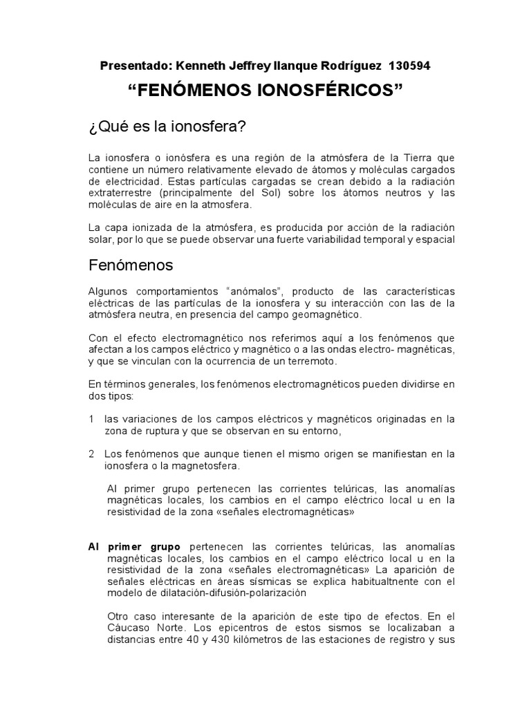 Fenómenos Ionosféricos PDF Ionosfera Electricidad