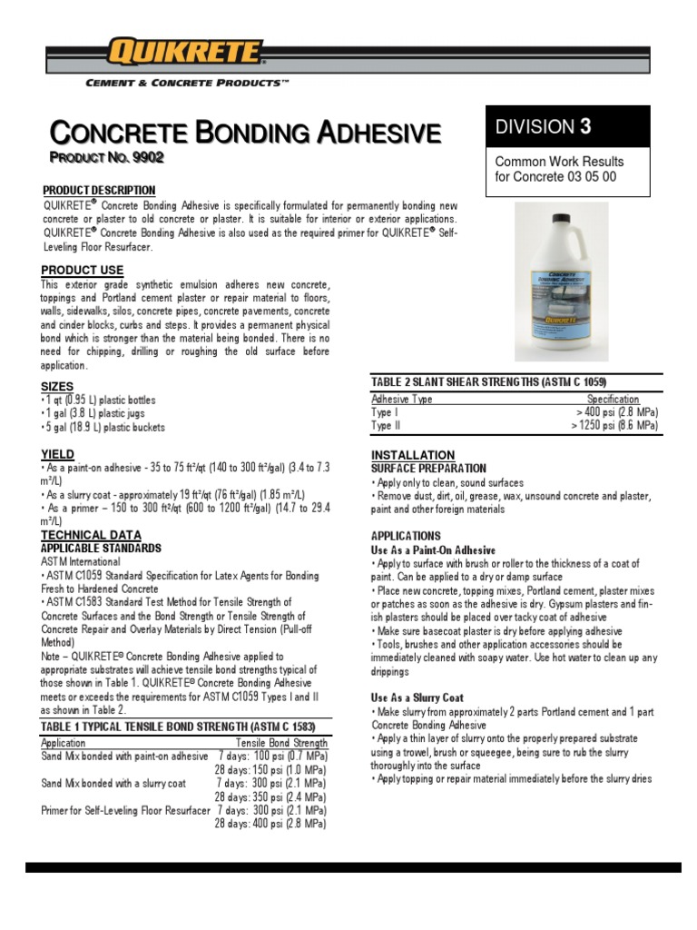 Data SheetConcrete Bonding Adhesive 9902 PDF PDF Adhesive Plaster