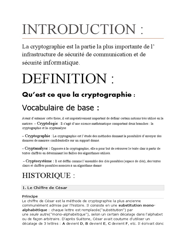 Introduction à la Cryptographie et Sécurité | PDF | Public-key ...