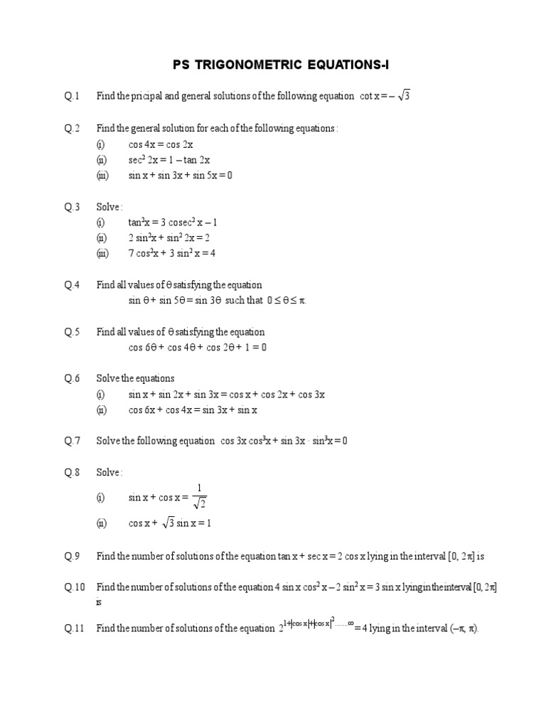 Pstrigonometric Equations Trigonometric Functions Equations