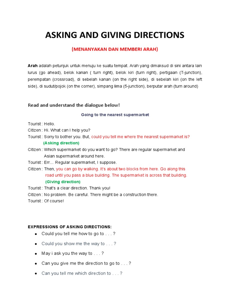 Asking and Giving Directions Guide | PDF | Land Transport | Transport