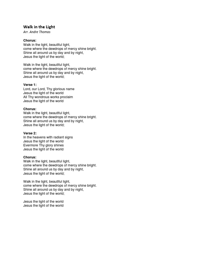 Walk in the Light Hymn Lyrics | PDF