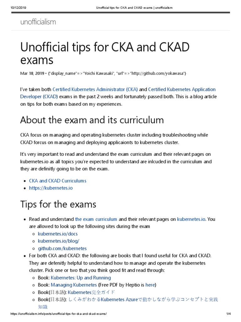 Unofficial Tips For CKA and CKAD Exams - Unofficialism | PDF | Test ...
