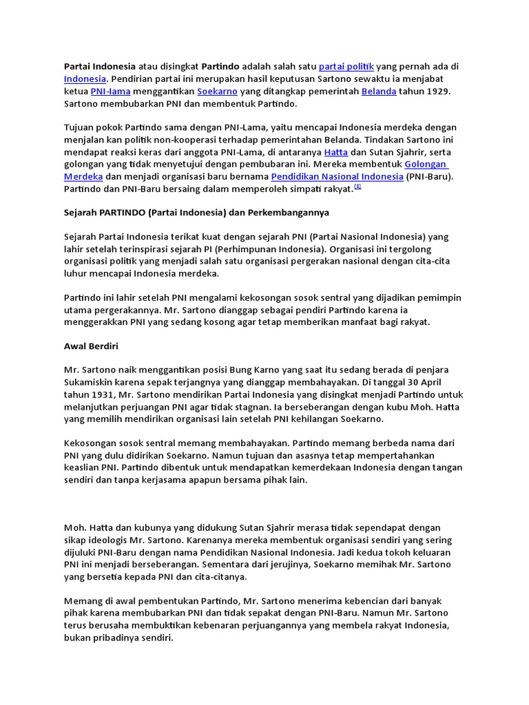 Partai Indonesia Atau Disingkat Partindo Adalah Salah Satu Partai ...