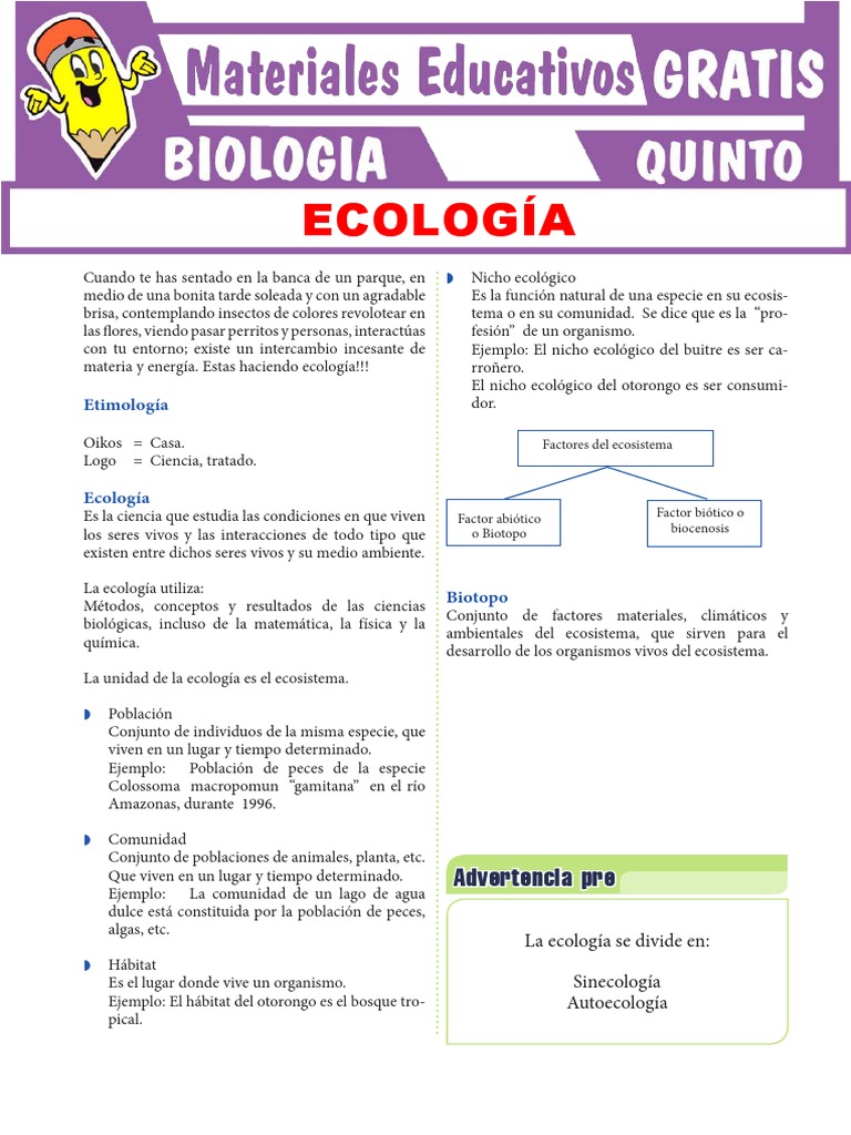 La Ecología para Quinto Grado de Secundaria | PDF | Ecología | Ecosistema