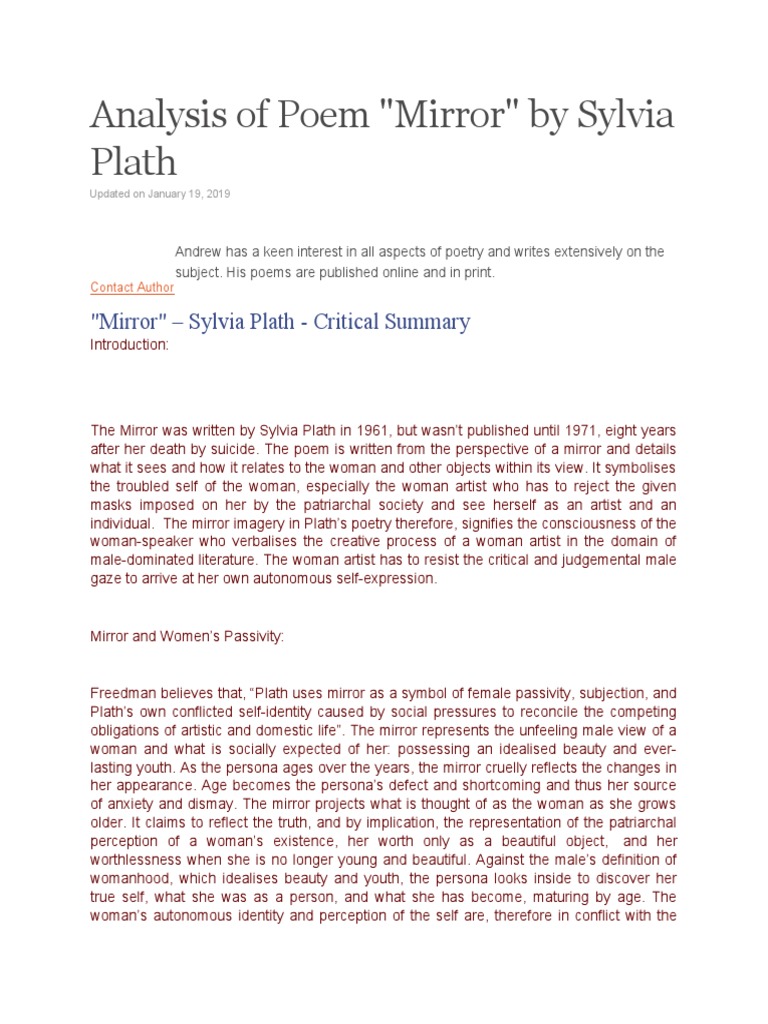 Analysis of Poem "Mirror" by Sylvia Plath PDF Sylvia Plath Mirror