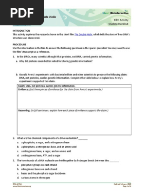 The Double Helix: Film Activity Student Handout | PDF | Nucleic Acid  Sequence | Dna