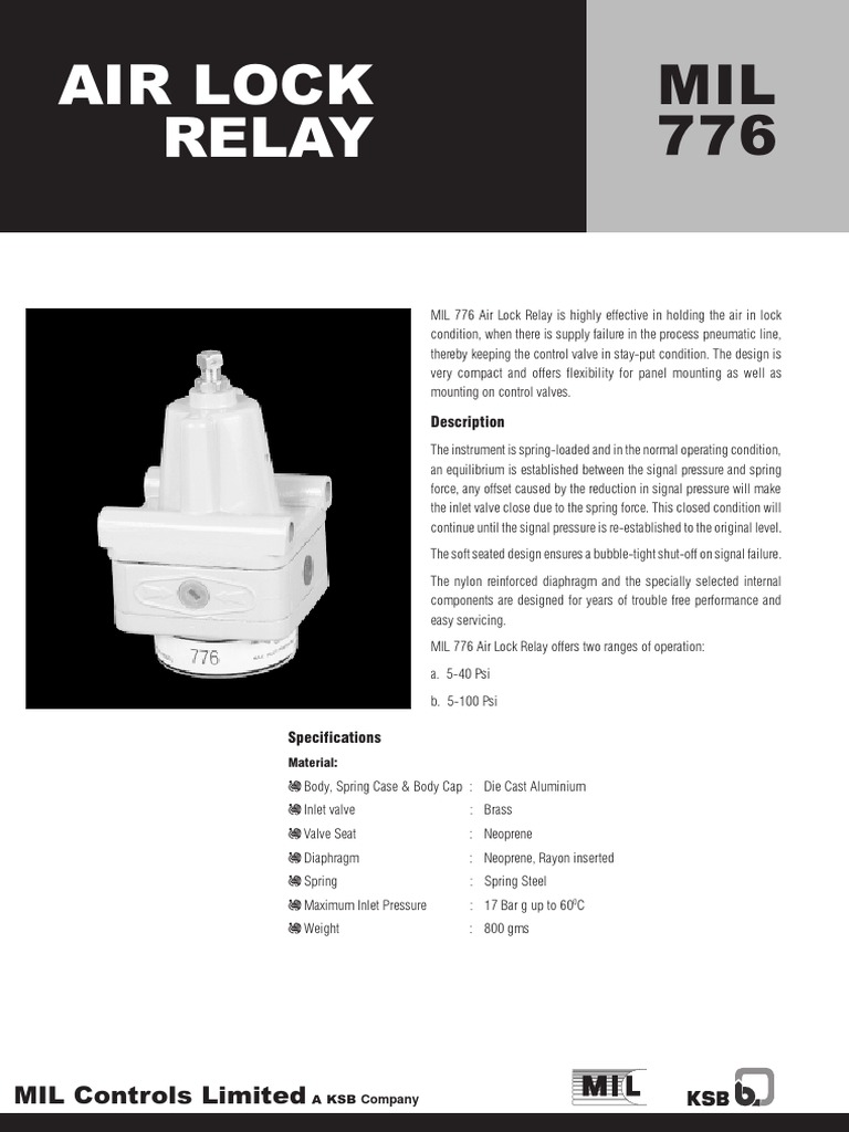 Air Lock Relay MIL Controls Limited PDF Valve Mechanical Engineering