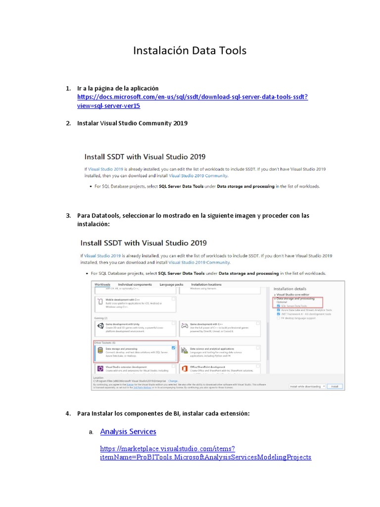 Instalación de SQL Server Data Tools | PDF