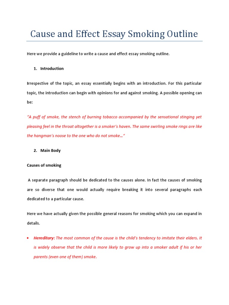 paragraph on tobacco Smoking Cause and Effect Outline