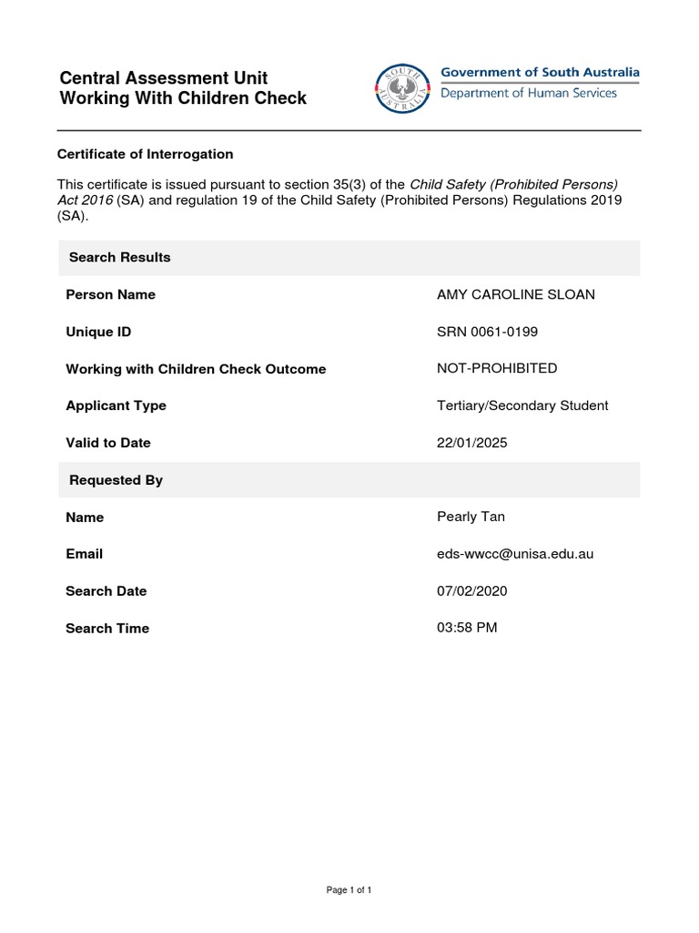 Dhs Working With Children Check-Certificate of Interrogation | PDF