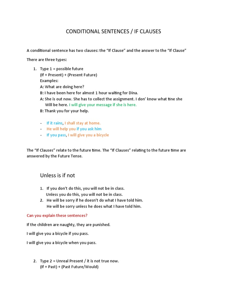 Conditional Sentences / If Clauses: I Will Give Your Message If She Is ...