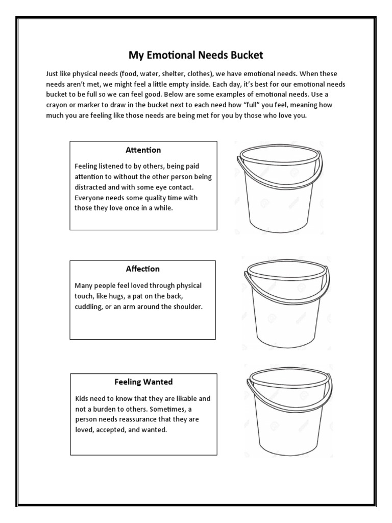 My Emotional Needs Bucket PDF Feeling Psychological Concepts