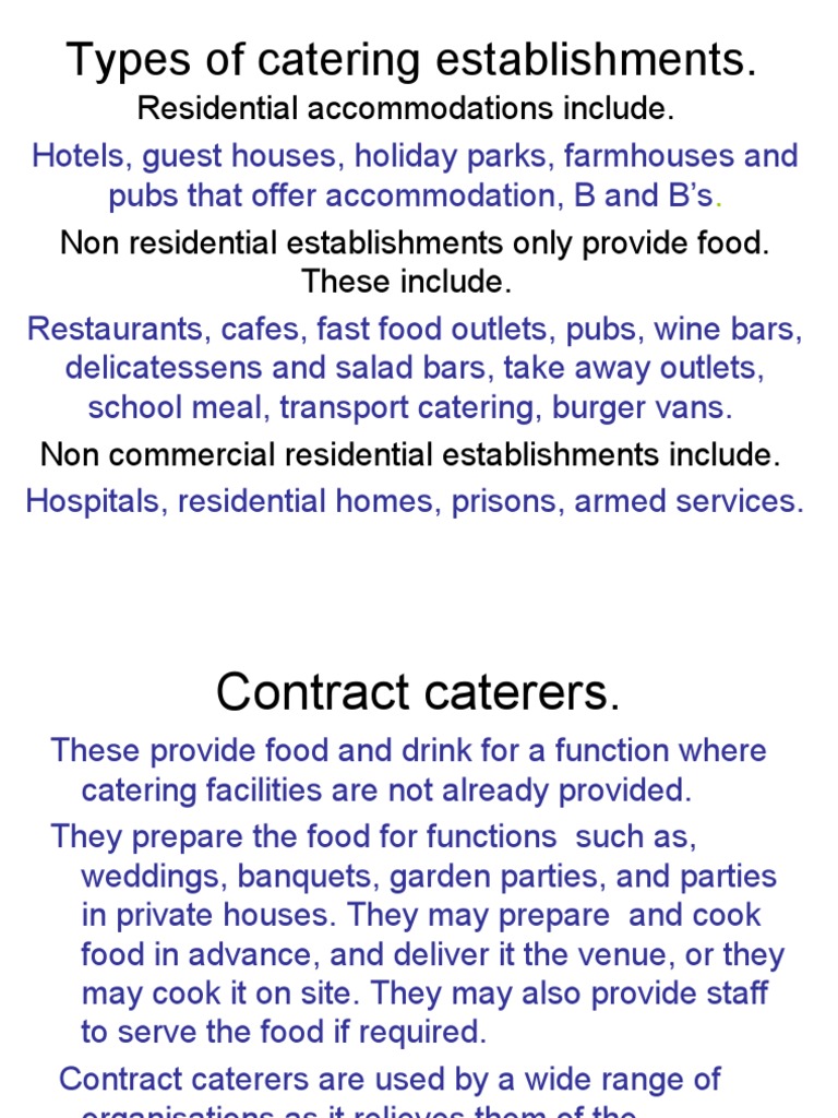 Types of Catering Establishments Explained | PDF | Chef | Waiting Staff