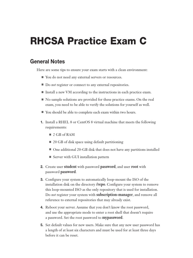 RHCSA Practice Exam C: General Notes | PDF | Computer Data | Utility ...