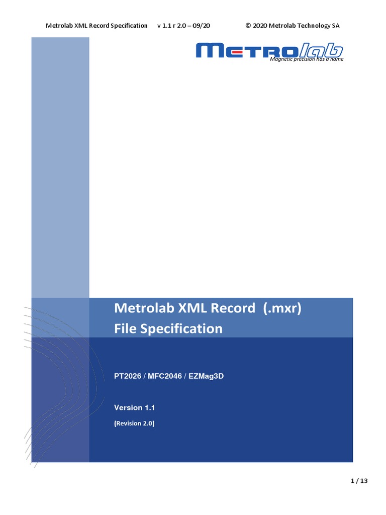 Metrolab XML Record (.MXR) File Specification | PDF | File Format | Tag ...