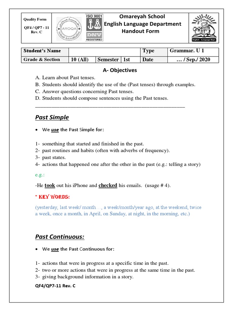 Understanding Past Tenses in English Grammar | PDF | Grammatical Tense ...