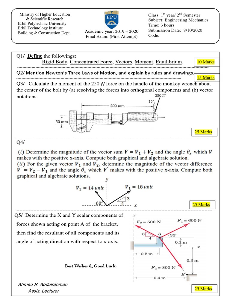 Engineering Mechanics Exam Guide | PDF | Theoretical Physics | Force