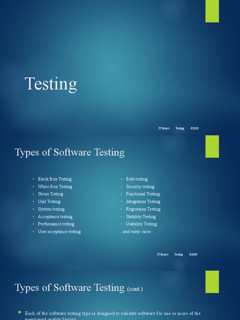 Testing Presentation 2020 | PDF | Software Testing | Unit Testing