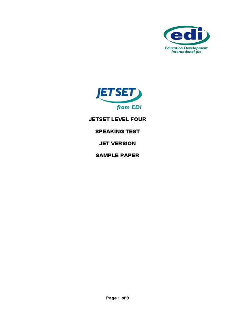 Jetset Level Four Speaking Test Jet Version Sample Paper: Page 1 of 9 | PDF