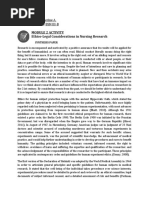 Name: Prado, Catherine A. Year and Section: BSN III-B Module 2 Activity Ethico-Legal Considerations in Nursing Research