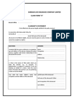 Shriram Life Insurance Company Limited Claim Form "A": Divisional Office: Branch Office