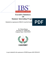 Executive Summary of Summer Internship Program: Submitted in Requirement of IBSAF Award For Excellence in S.I.P 2020