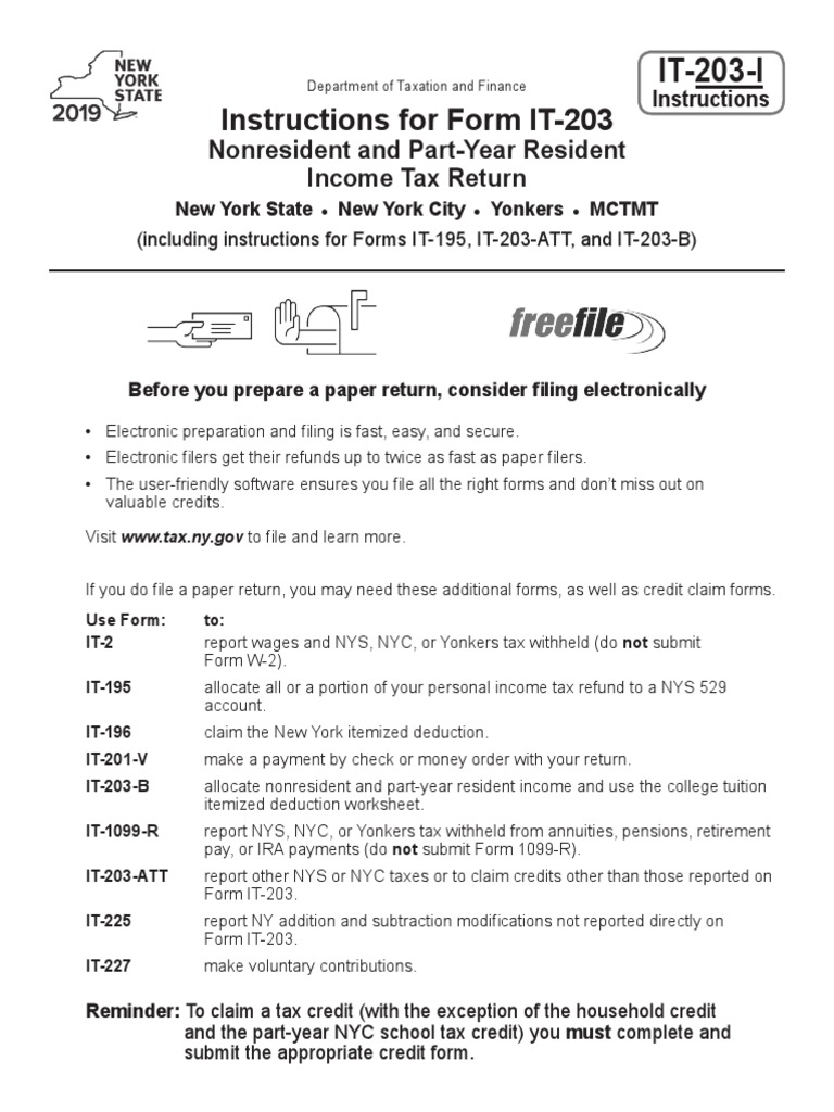 Instructions For Form IT-203: Nonresident and Part-Year Resident Income ...