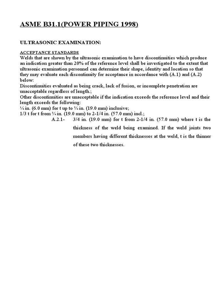 ASME B31.1 Ultrasonic Testing Standards | PDF