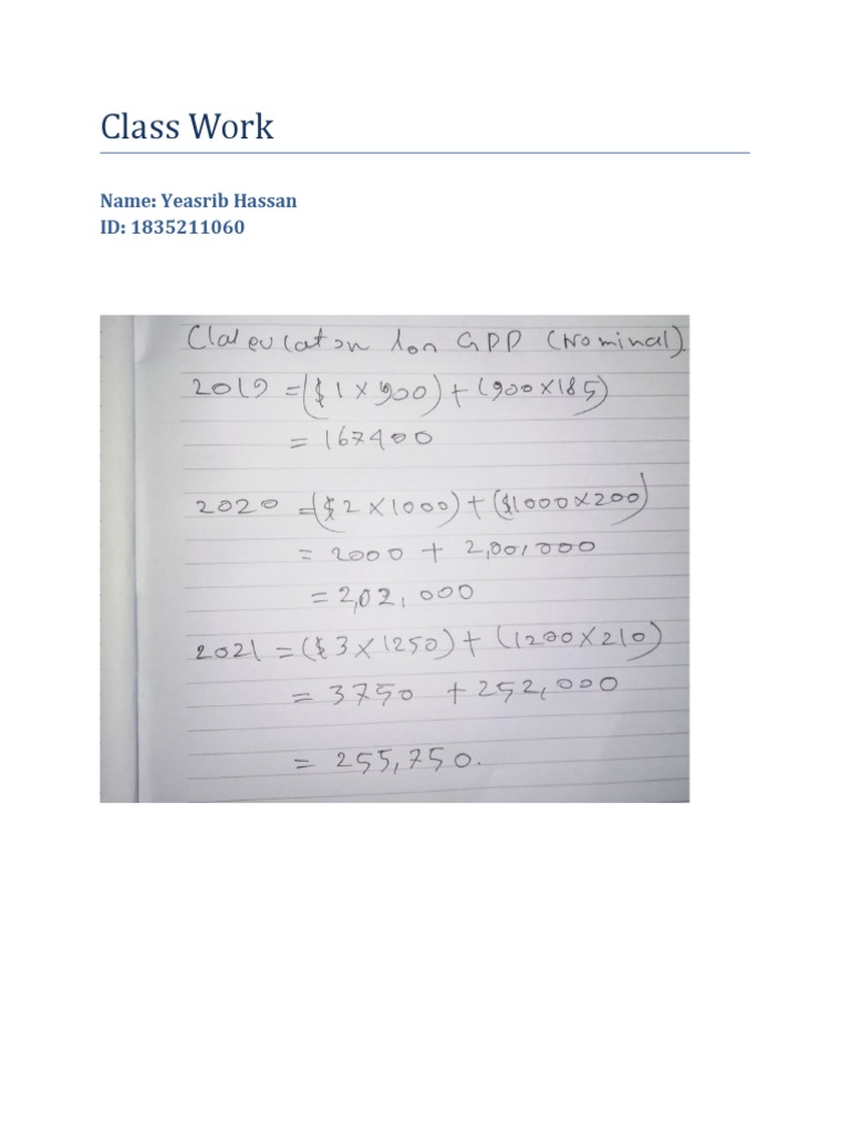 Class Work: Name: Yeasrib Hassan ID: 1835211060 | PDF