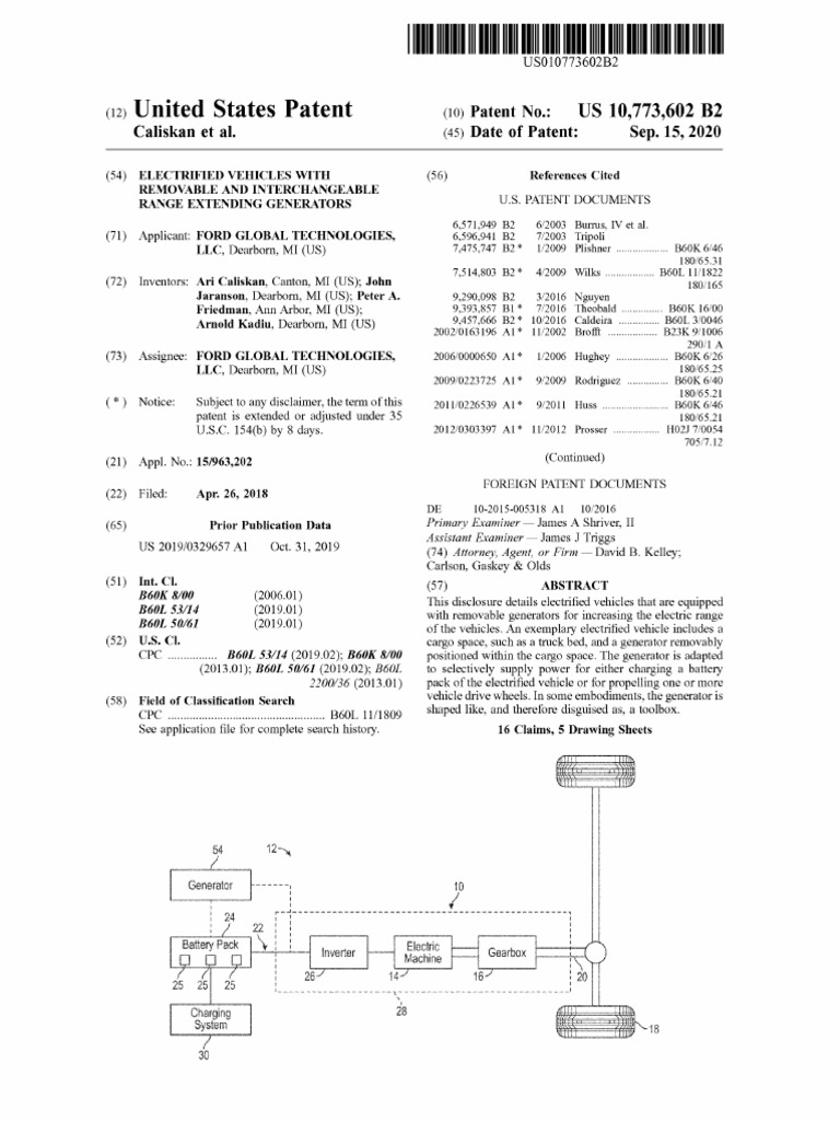 Ford F150 EV Range Extender Patent