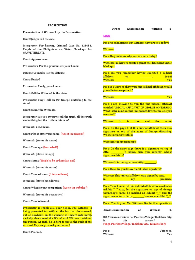 Prosecution Witness Testimony Overview | PDF | Prosecutor | Judge