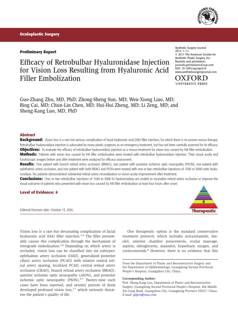 Efficacy of Retrobulbar Hyaluronidase Injection For Vision Loss