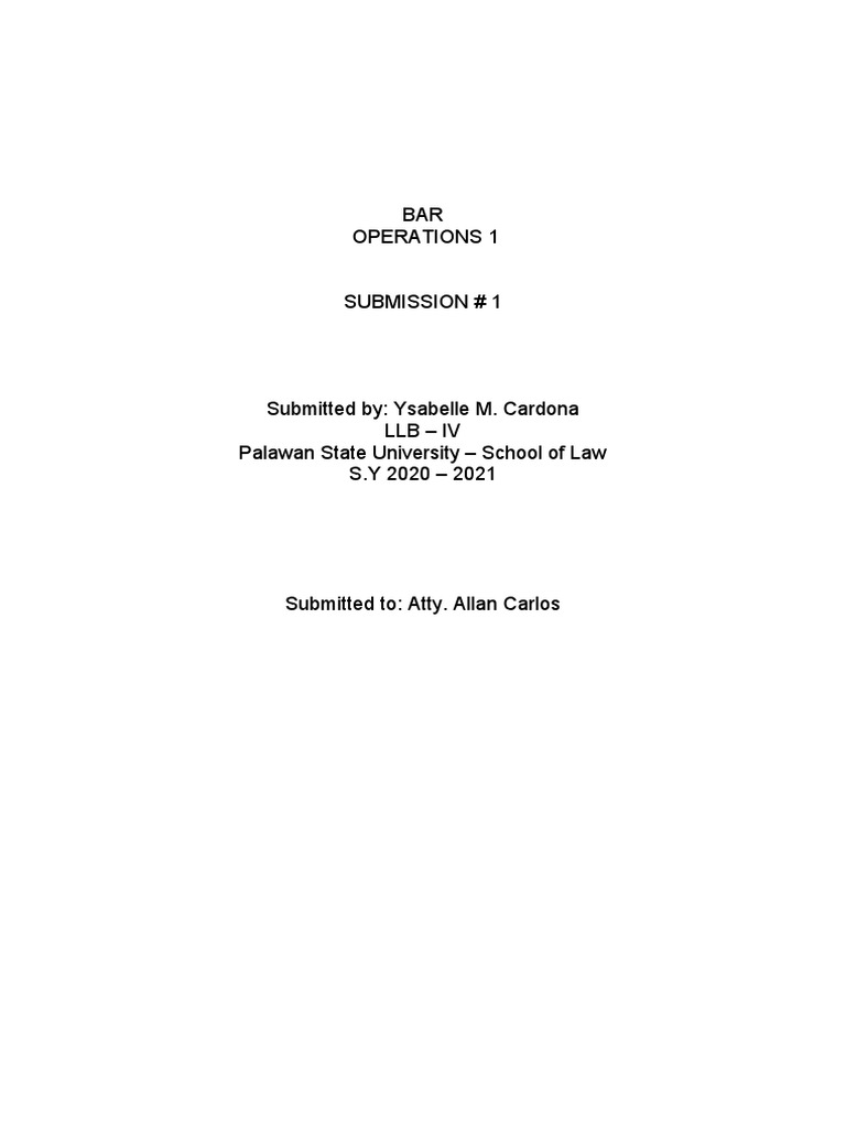 Bar Operations 1 | PDF | Demurrer | Complaint