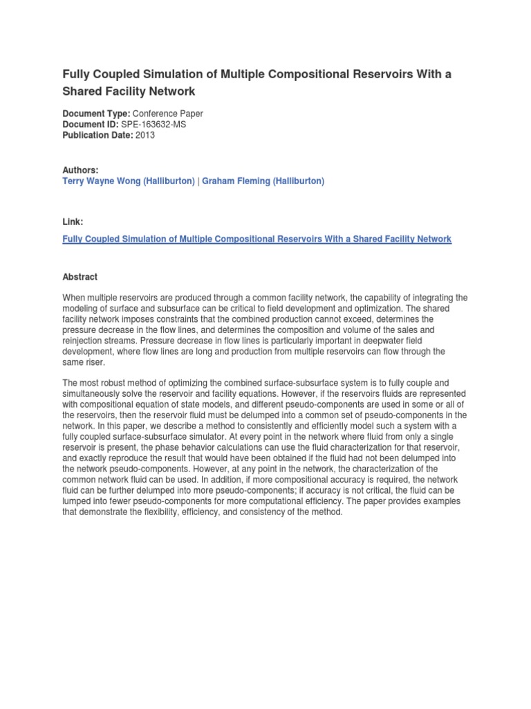 Fully Coupled Simulation of Multiple Compositional Reservoirs Technical ...